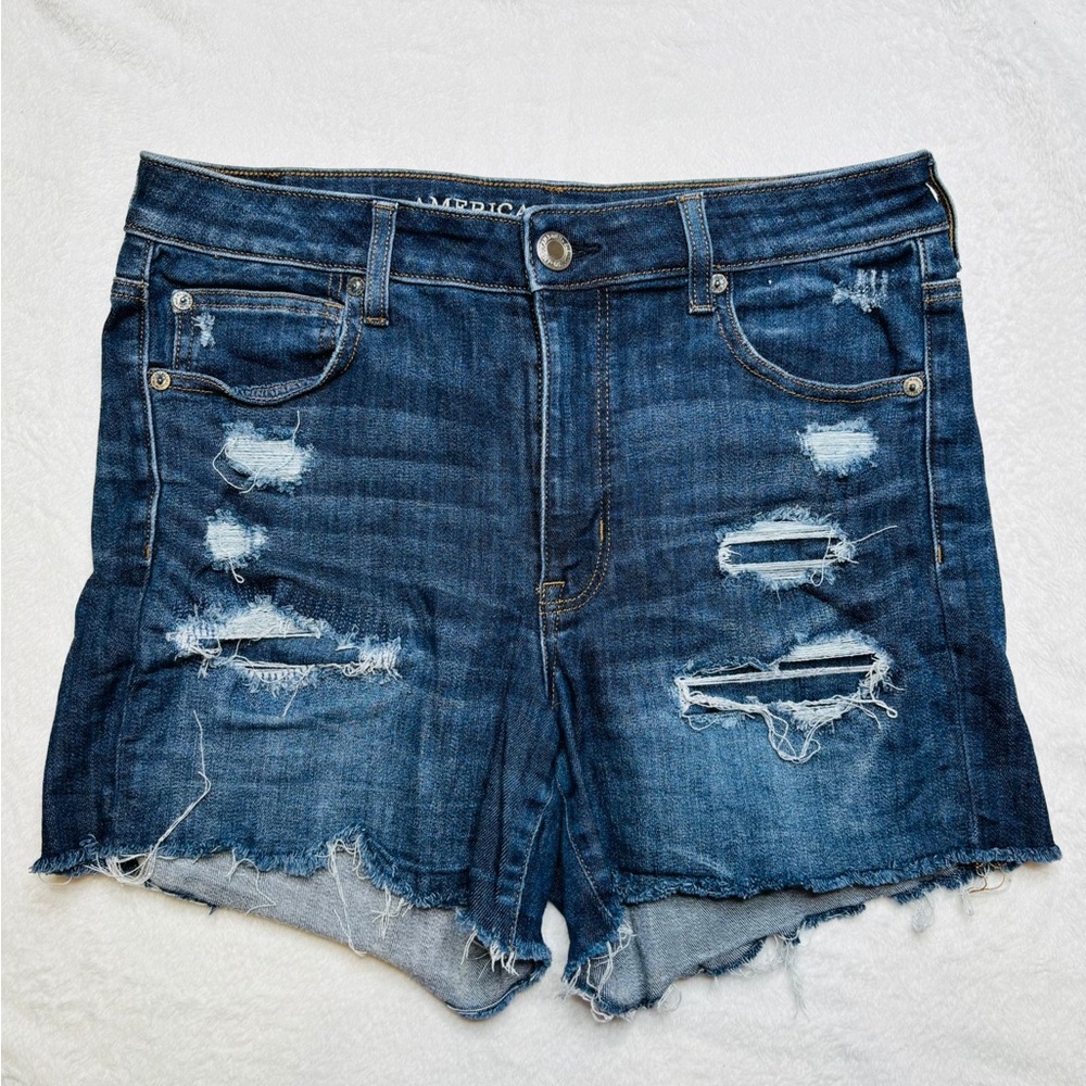 American Eagle Outfitters Women's Ripped Dark Blue Jean Shorts